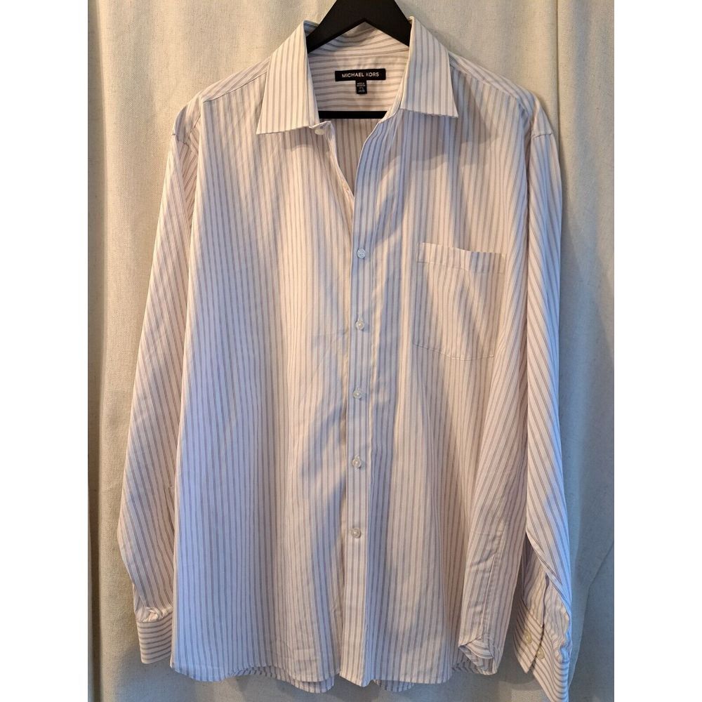 Michael Kors Men's Striped Luxery Dress Shirt, 34/35, 17.5